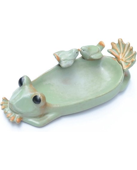 ceramic frog themed bird feeder