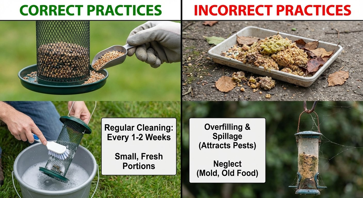 Comparison of correct and incorrect bird feeding practices
