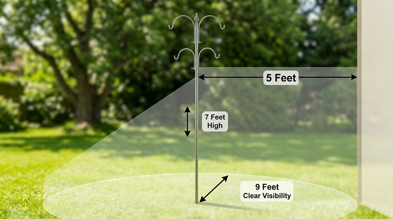 Step-by-step diagram of bird feeder placement and food types