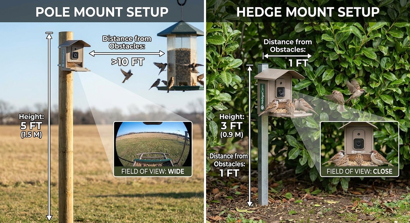 Comparison of bird feeder camera placements in UK garden