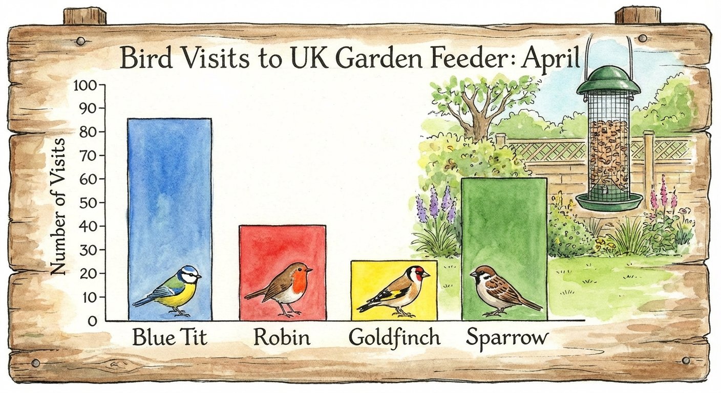Bar chart visualizing common UK garden birds visiting feeders