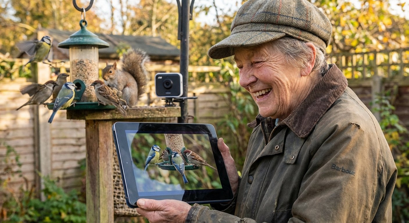 UK gardener enjoying bird feeder camera footage