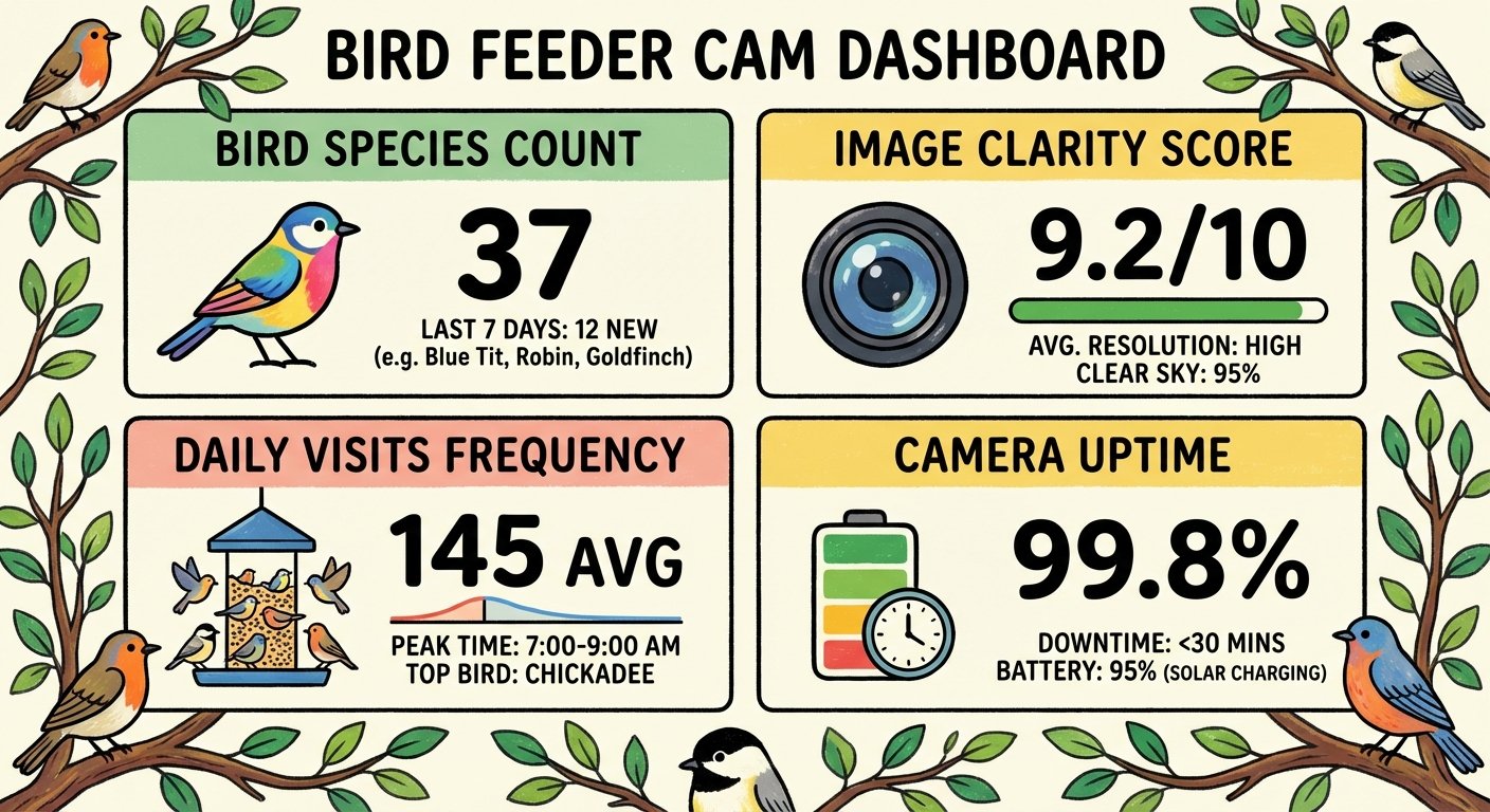 Dashboard visualizing bird feeder camera success metrics in a UK garden