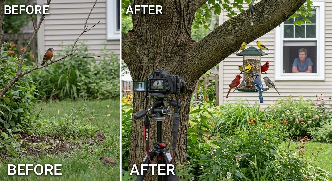 Before and after results of optimised summer bird feeding in UK garden